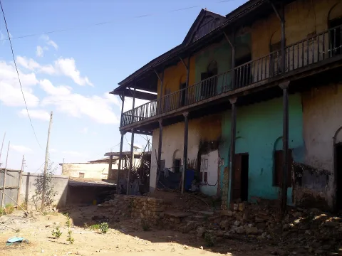 The historic wooden house of Ras Tafari in Harar with its upper balcony